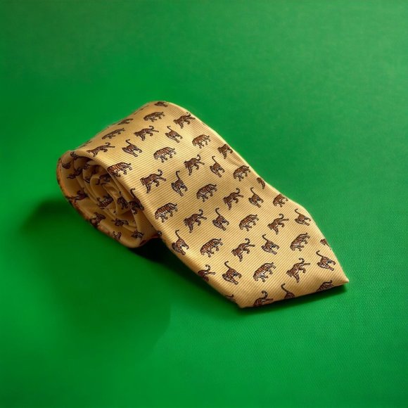 Ralph Lauren Yellow Silk Necktie Bengals Tigers Tie Hand Finished in USA - Picture 2 of 4